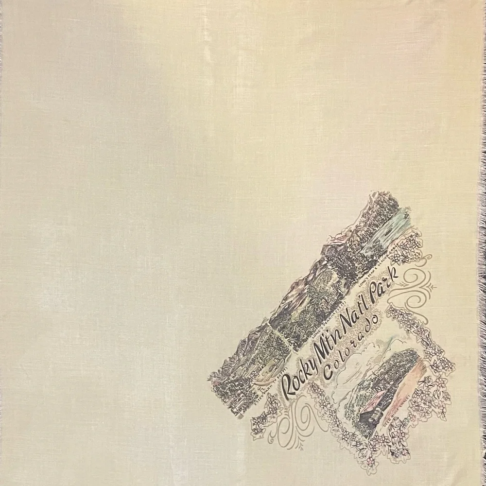 Vintage Rocky Mountain Park Souvenir Cotton Scarf 26 In Excellent Condition - Picture 9 of 9